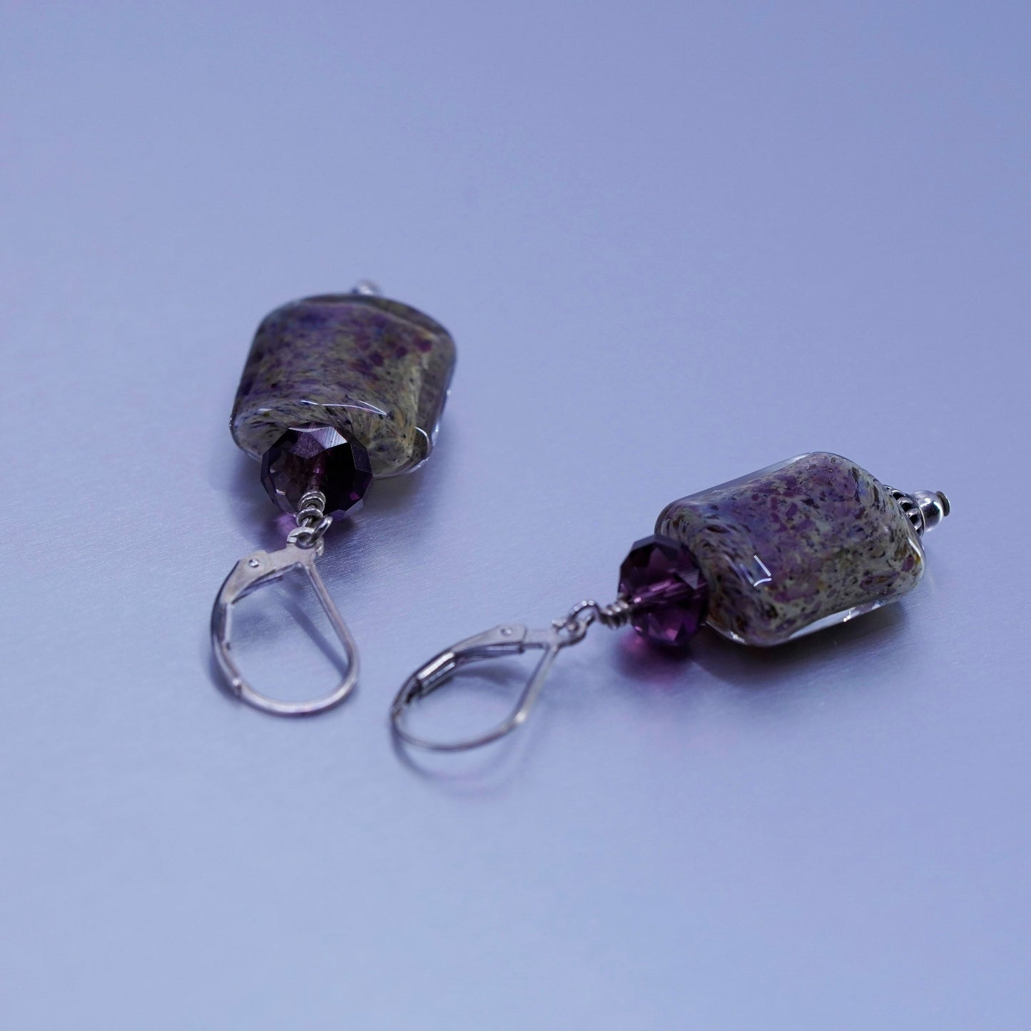 Vintage Sterling 925 silver earrings with artisan glass and purple beads