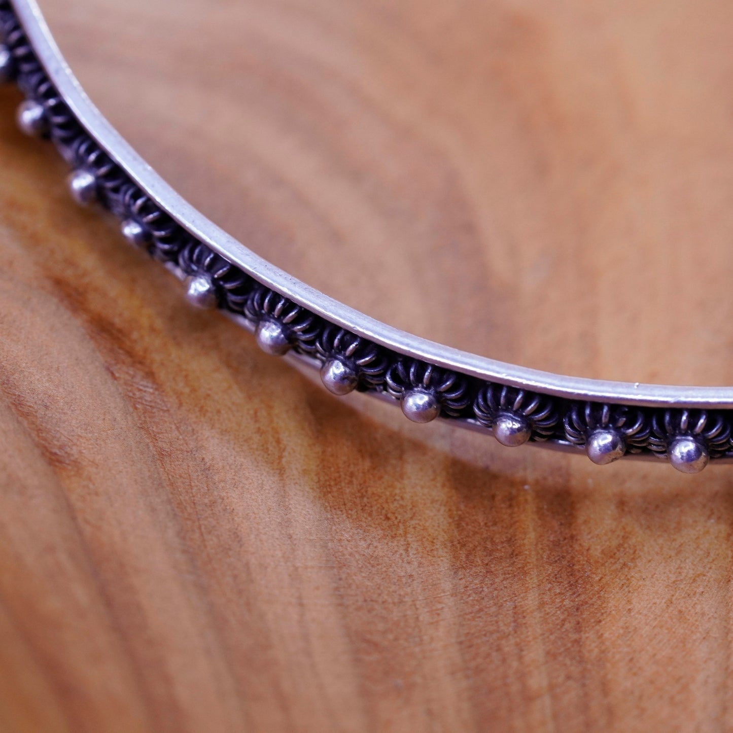 8”, Vintage mexico Sterling silver handmade bracelet, bead textured 925 bangle