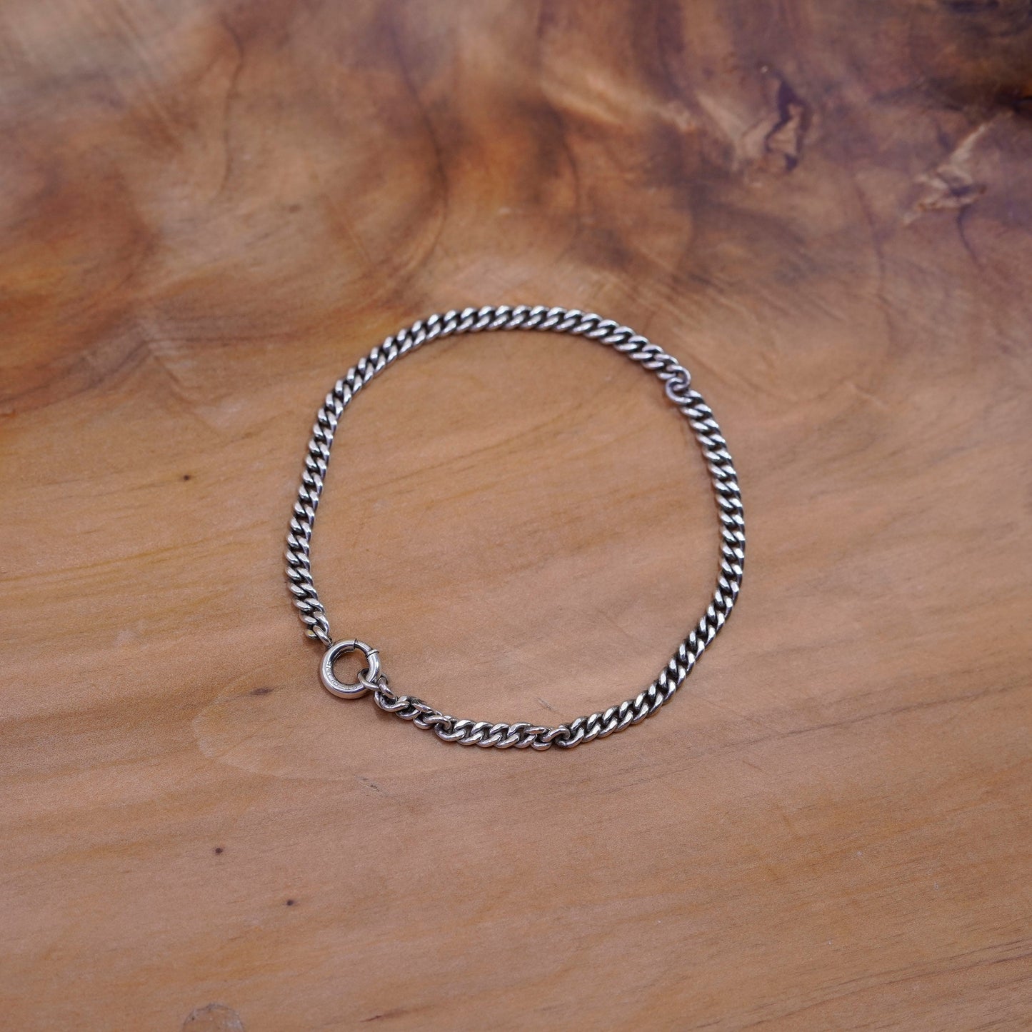 7.25”, 3mm, vintage Sterling silver handmade curb bracelet, 925 charm chain
