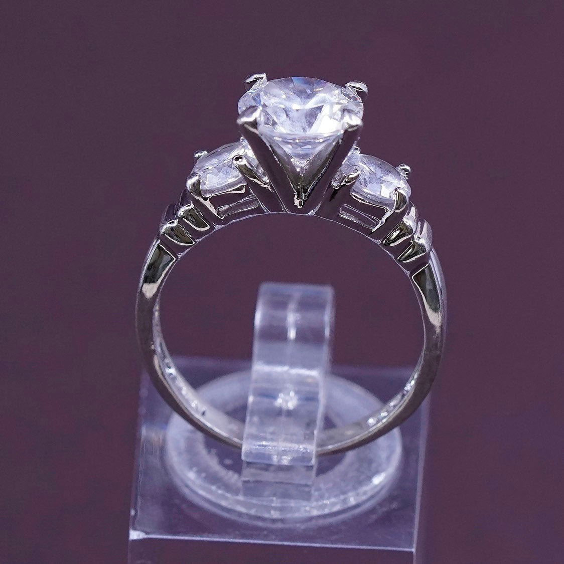 sz 7, vtg Sterling silver engagement ring, 925 w/ genuine crystal