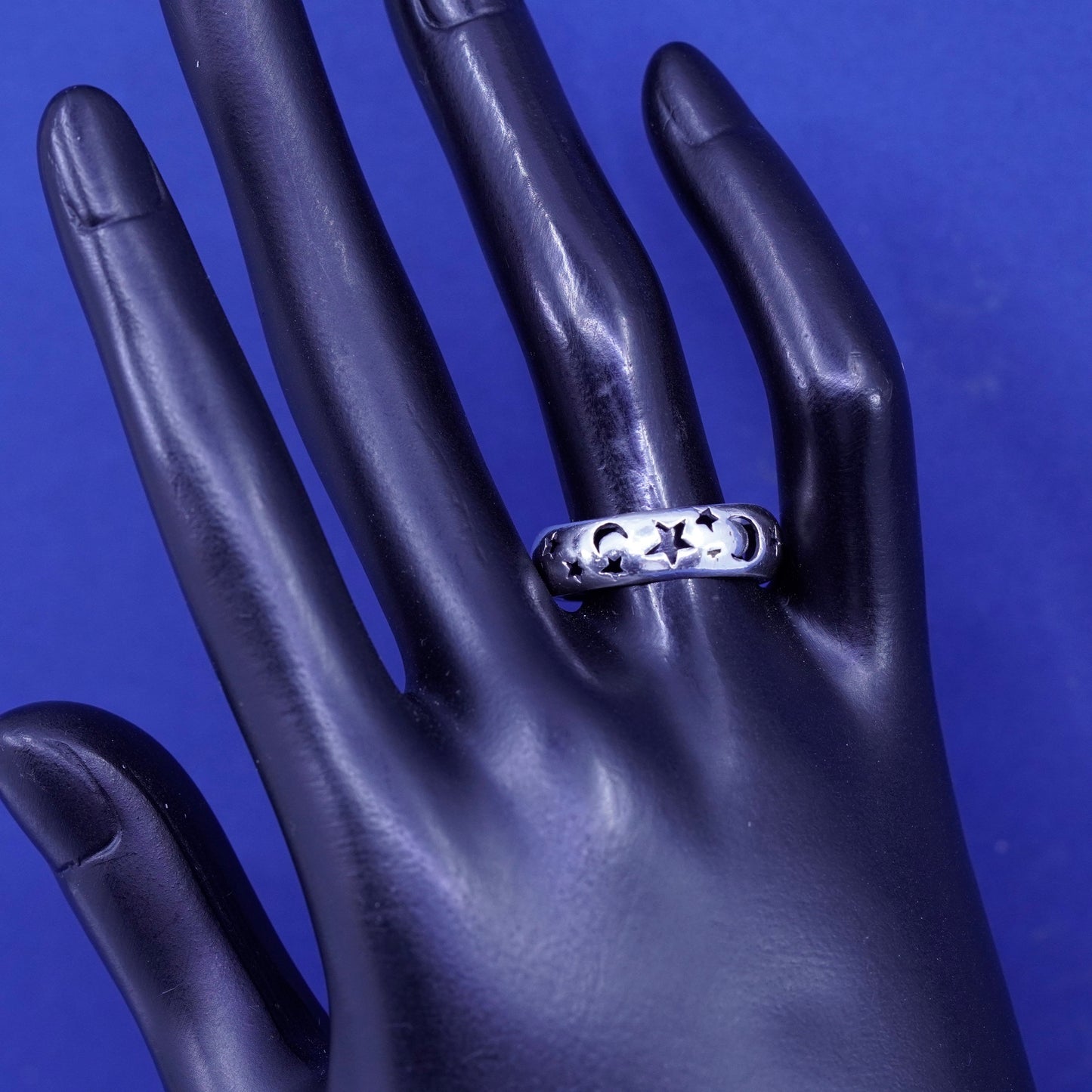Size 8.25, vintage Sterling silver handmade ring, 925 moon star band