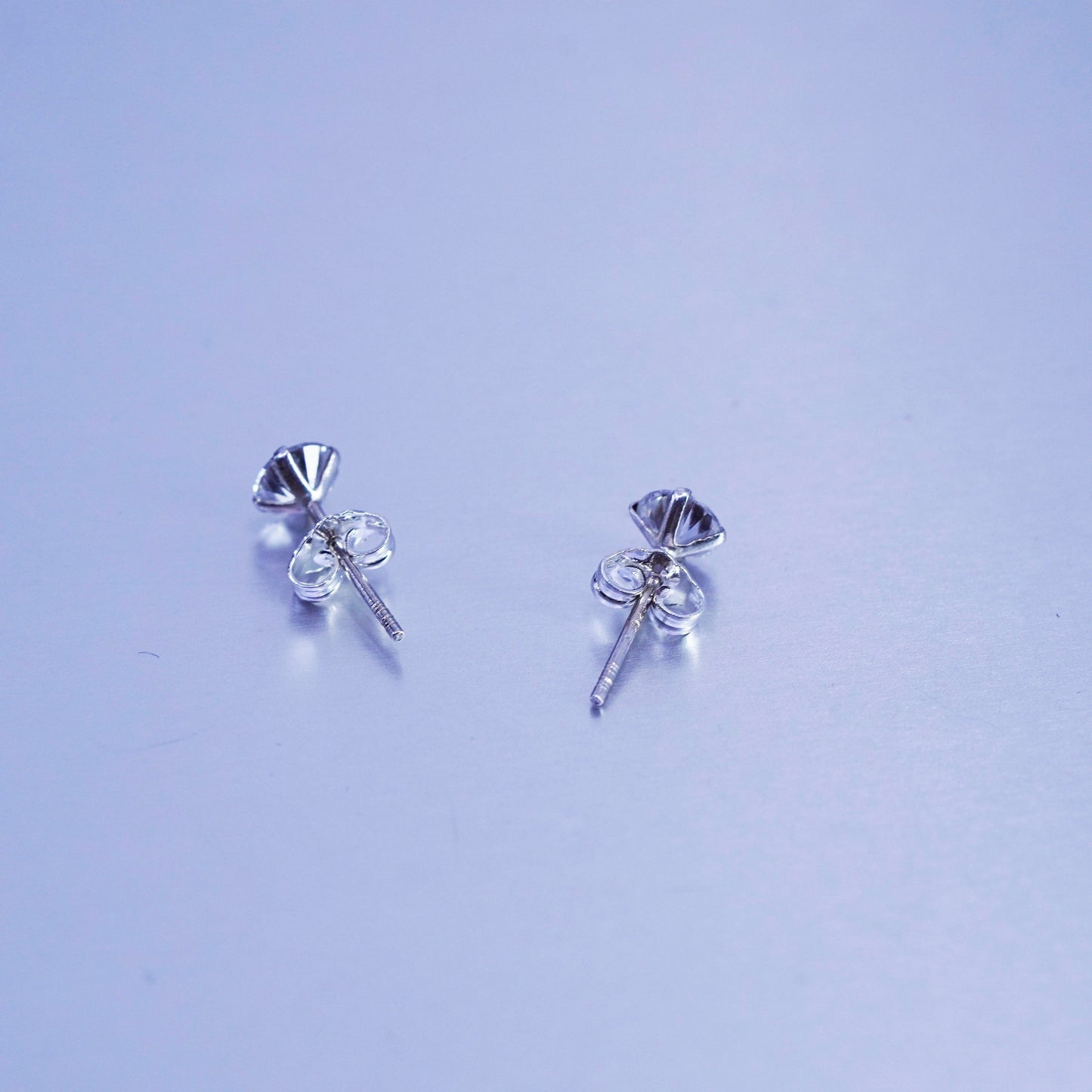 5mm, Vintage Sterling 925 silver earrings, studs with cz inlay