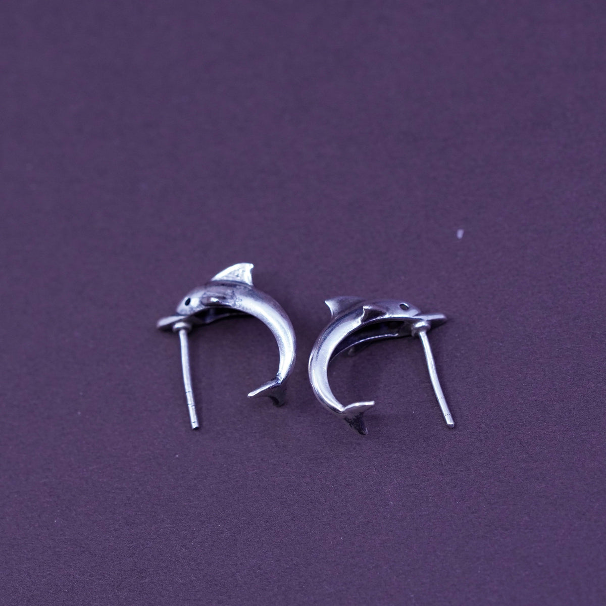 Vintage Sterling silver handmade earrings, 925 dolphin studs