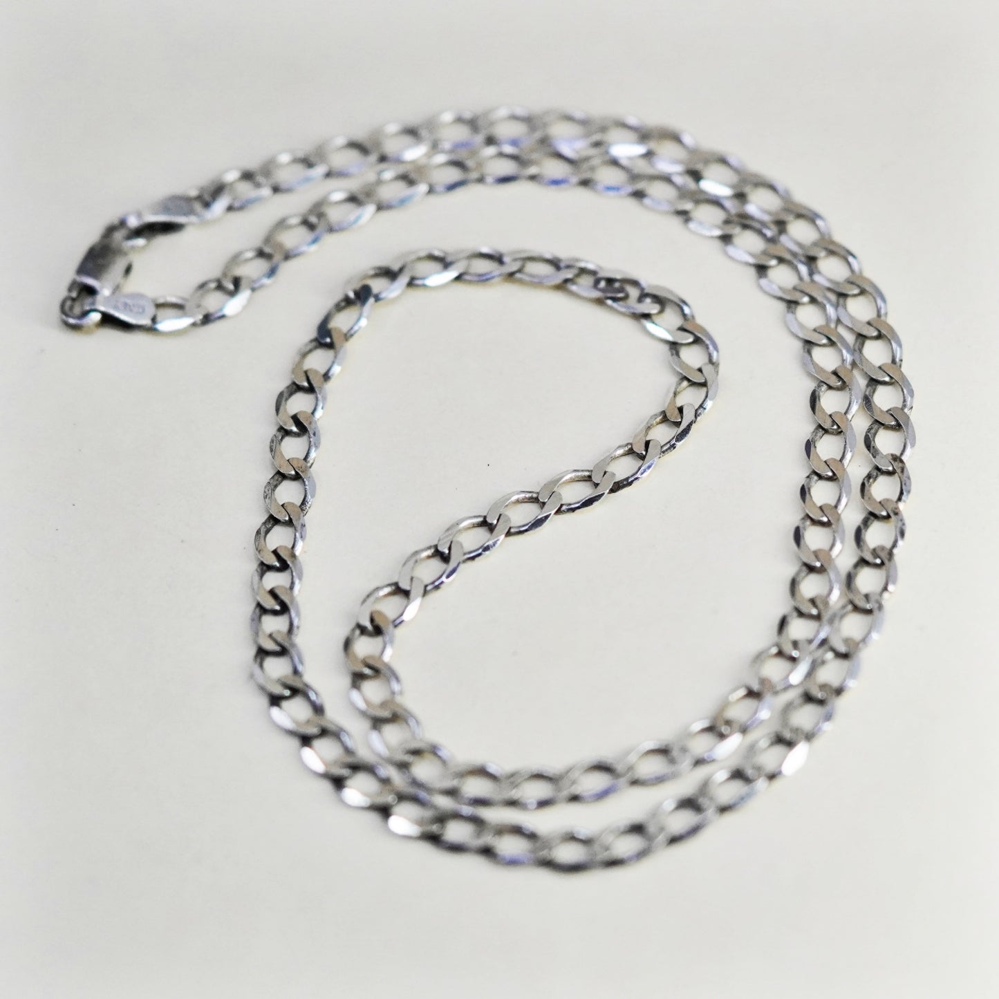 18”, 5mm, Vintage sterling silver Italy 925 silver curb chain, necklace