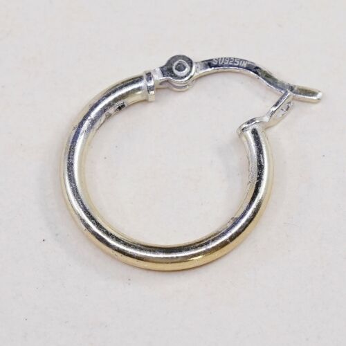 0.5”, Vintage gold over Sterling Silver hoops Huggie Earrings, Stamped 925