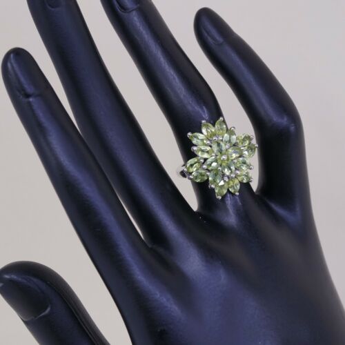 Sz 5, Vtg stauer Sterling Silver Handmade Ring, 925 Flower W/ Marquise peridot