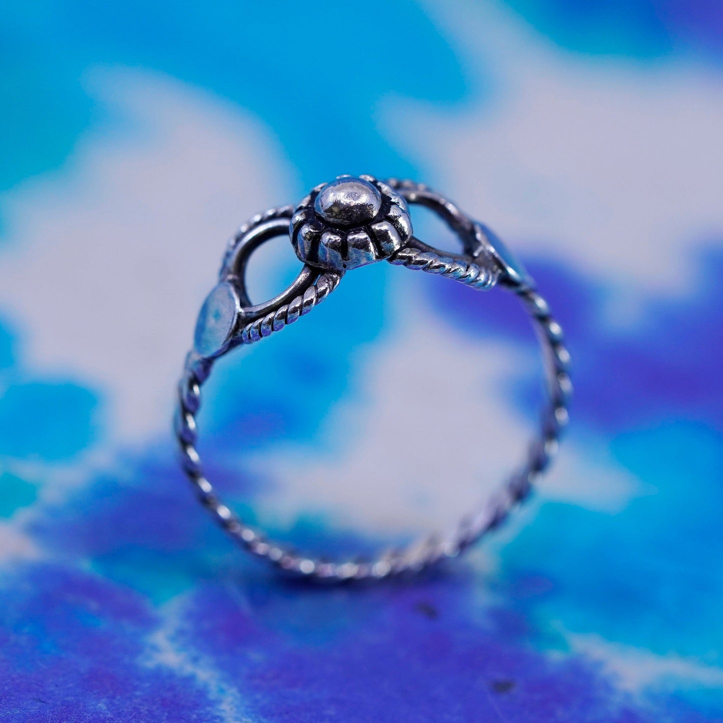 Size 7, vintage Sterling silver handmade ring, 925 cable band w/ beads