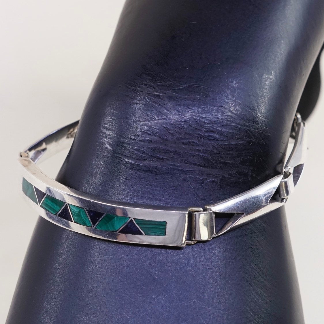 7.25", VTG Sterling silver handmade cuff, Mexico 970 w/malachite bracelet