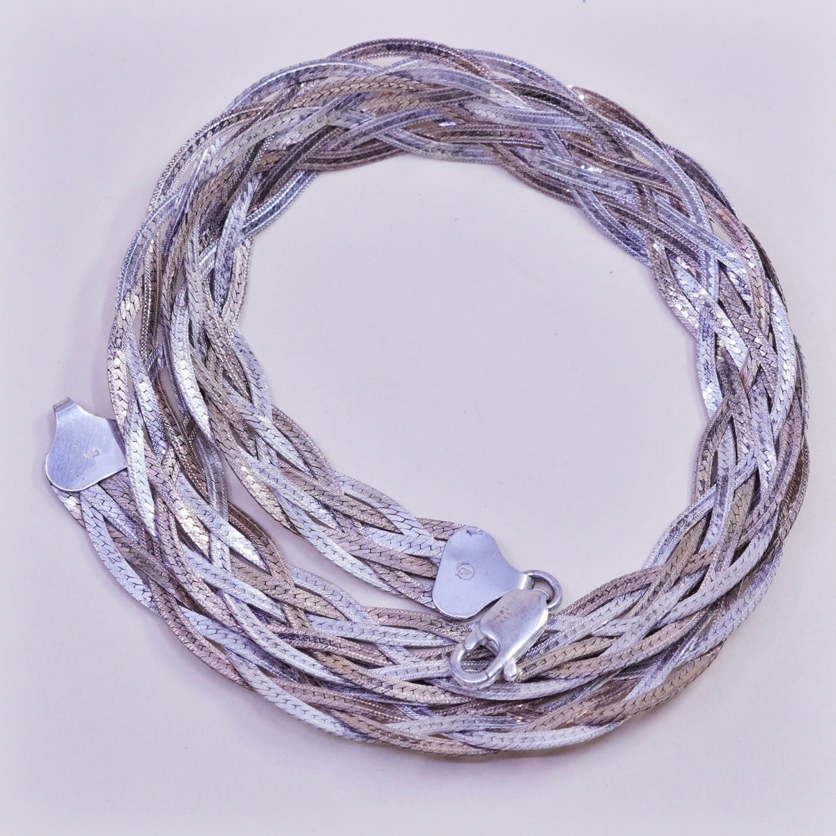18”, Italy 6 Strands 925 Sterling Silver Woven Braided Herringbone necklace