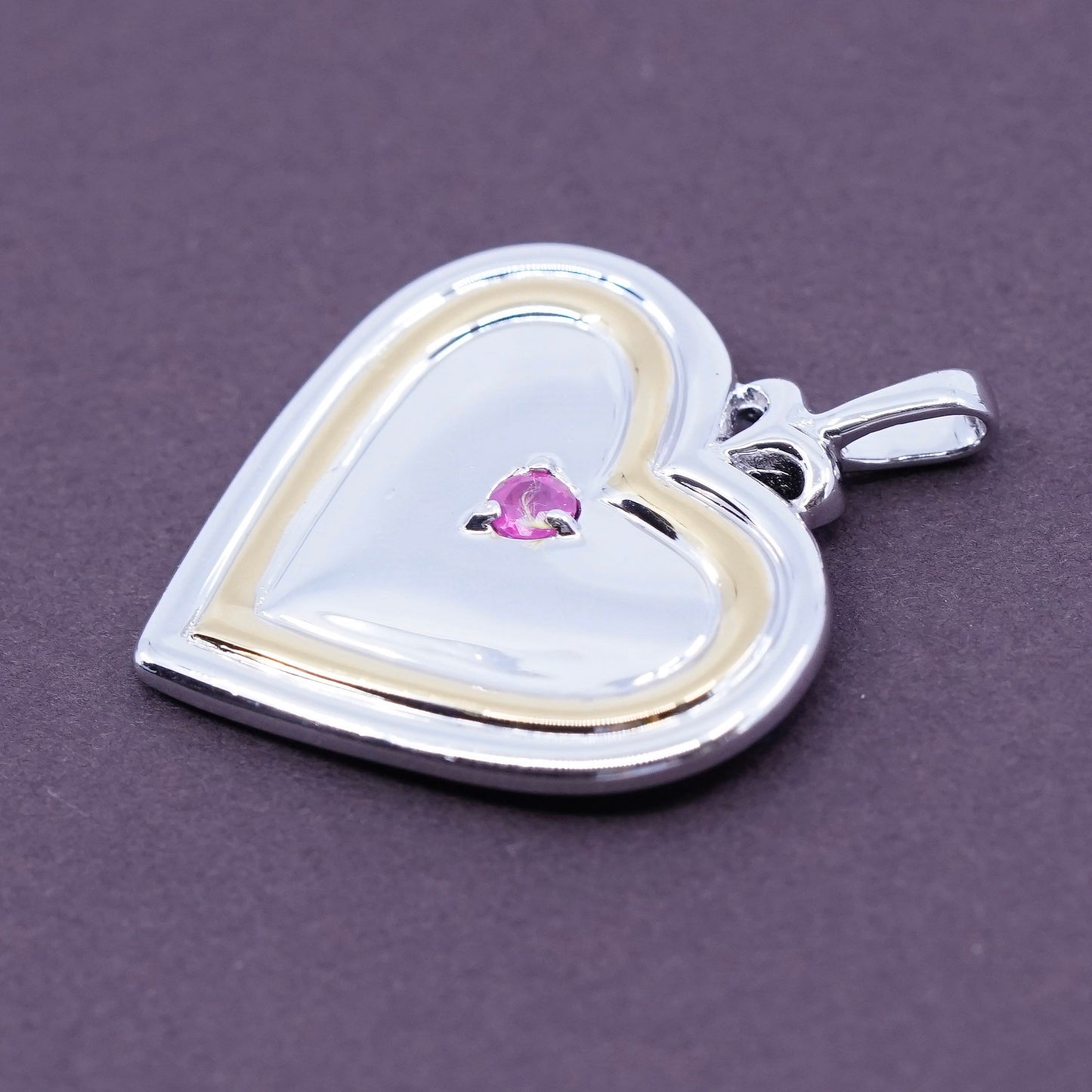 BGE 18K Gold & 925 sterling Silver Heart Pendant w/ ruby granddaughter my joy