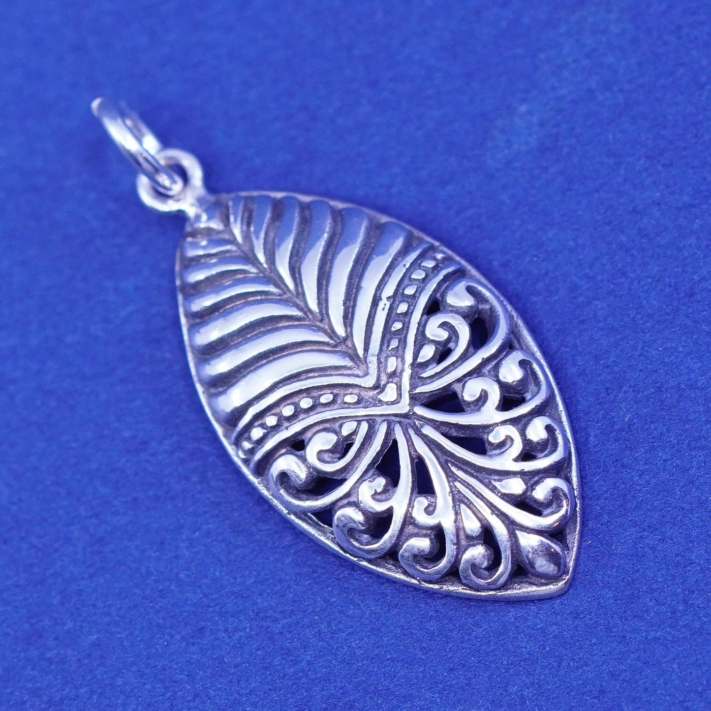 Sterling silver handmade pendant, 925 marquise filigree charm