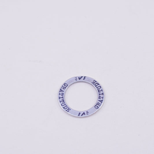 Vintage sterling silver handmade pendant, 925 circle embossed ”gratitude