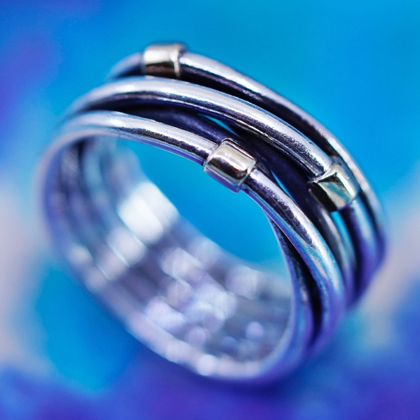Size 8, ALE 14K yellow gold, sterling silver handmade ring, 925 entwined band
