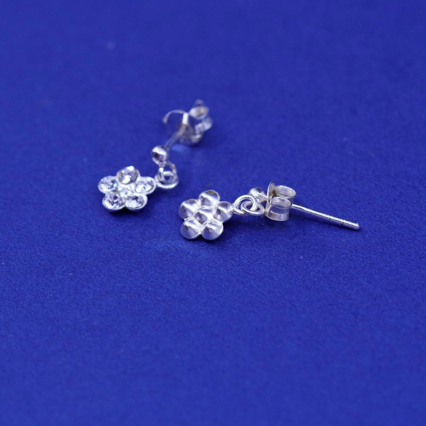 Sterling silver handmade earrings, 925 flower drops with cz inlay