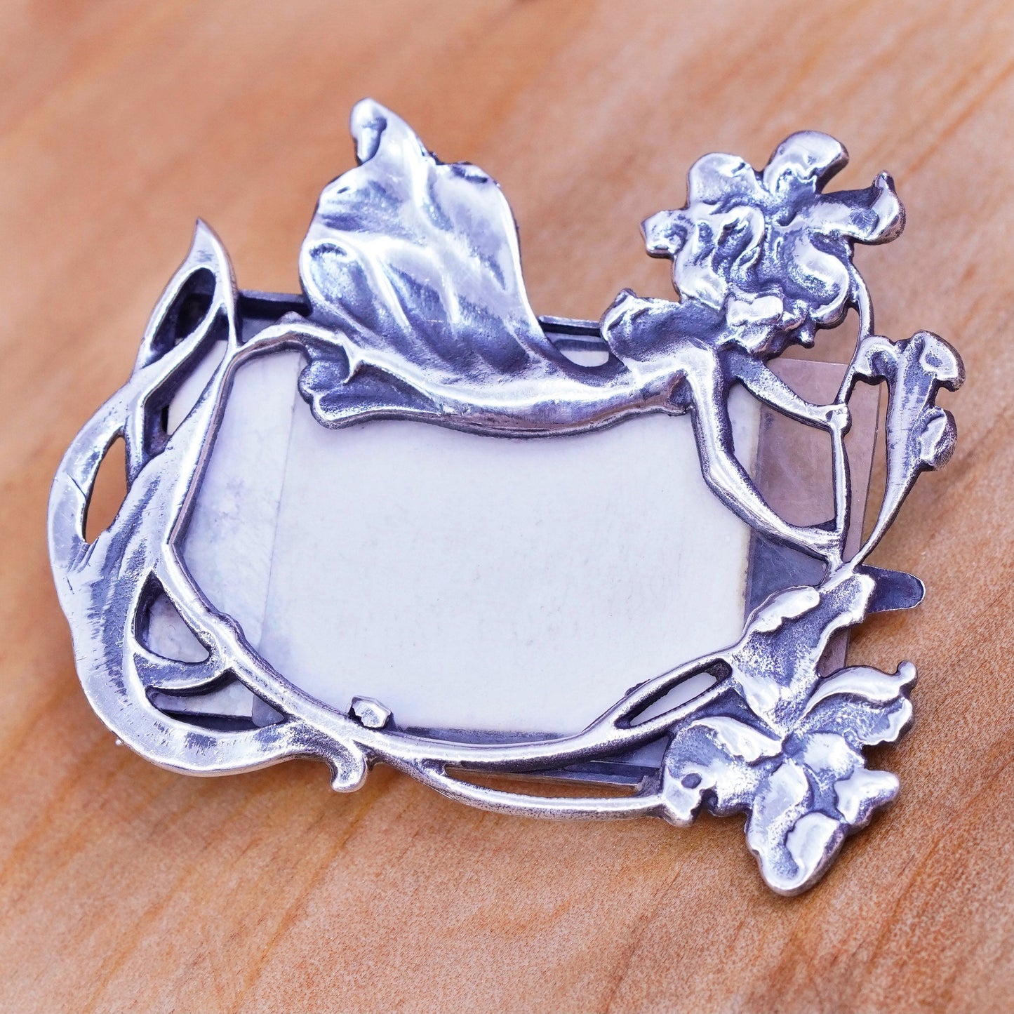 Vintage southwestern handmade sterling 925 flower with fairy photo brooch