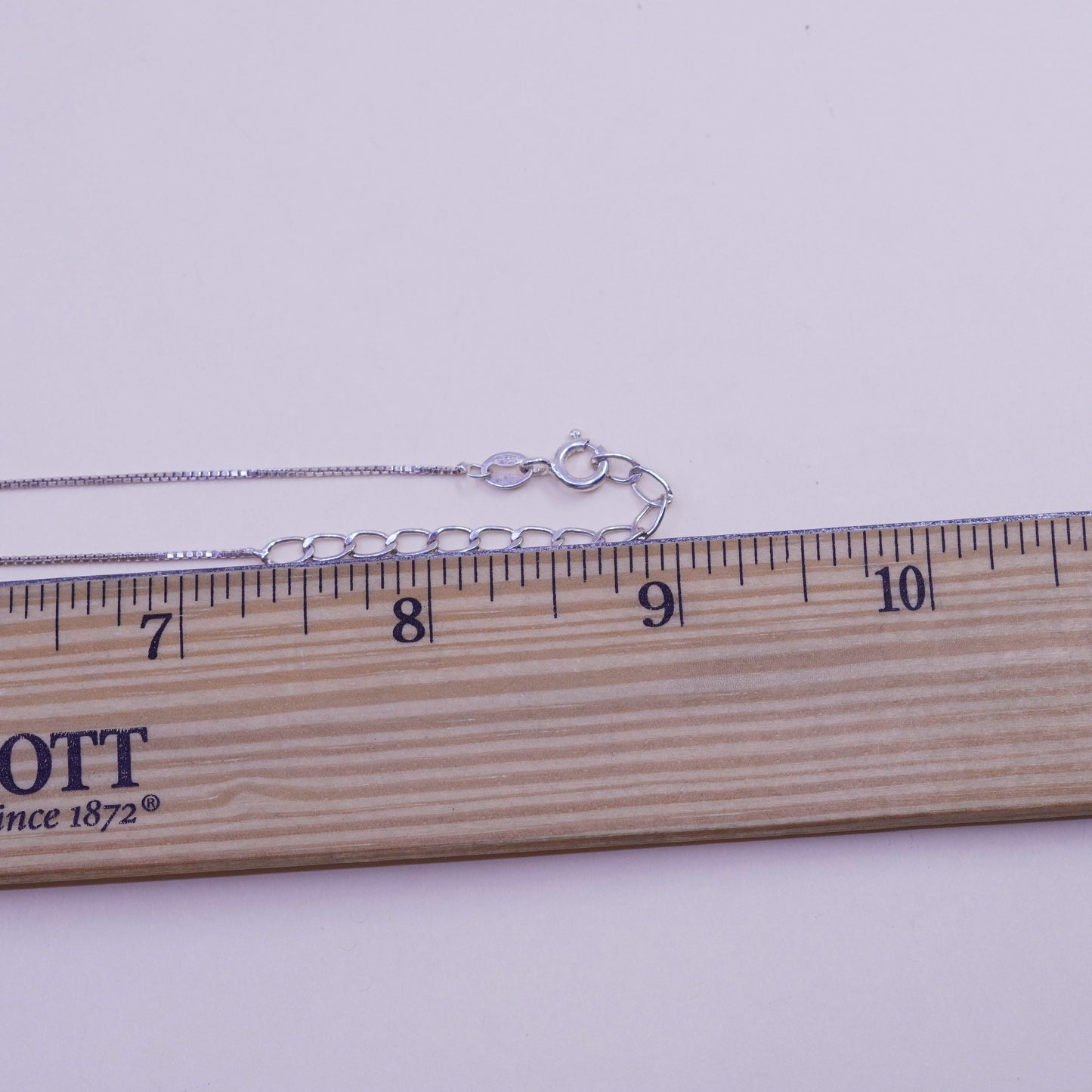16+2”, vintage sterling silver box chain necklace with cz