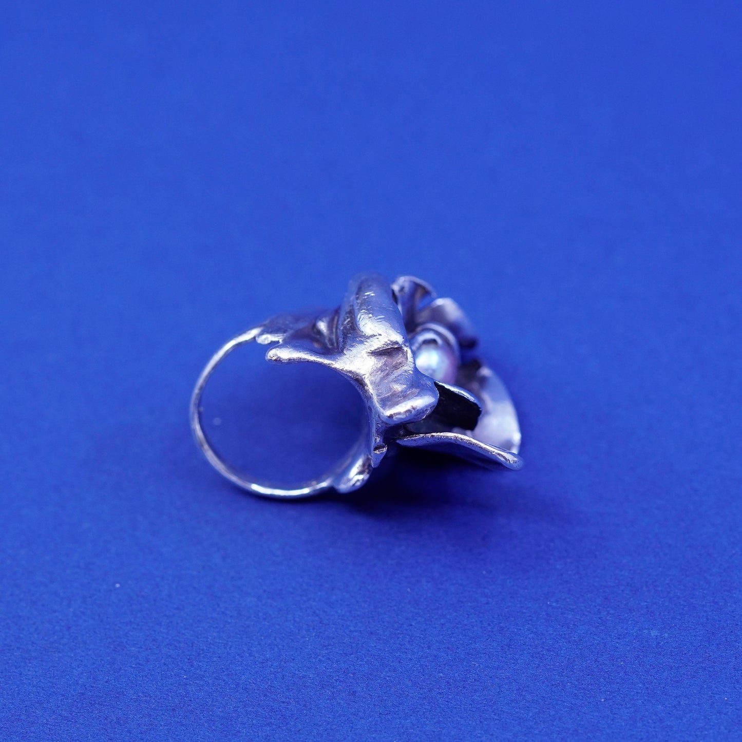 Size 3.25, vintage Sterling Silver Israel, handmade ring with pearl, silver tested