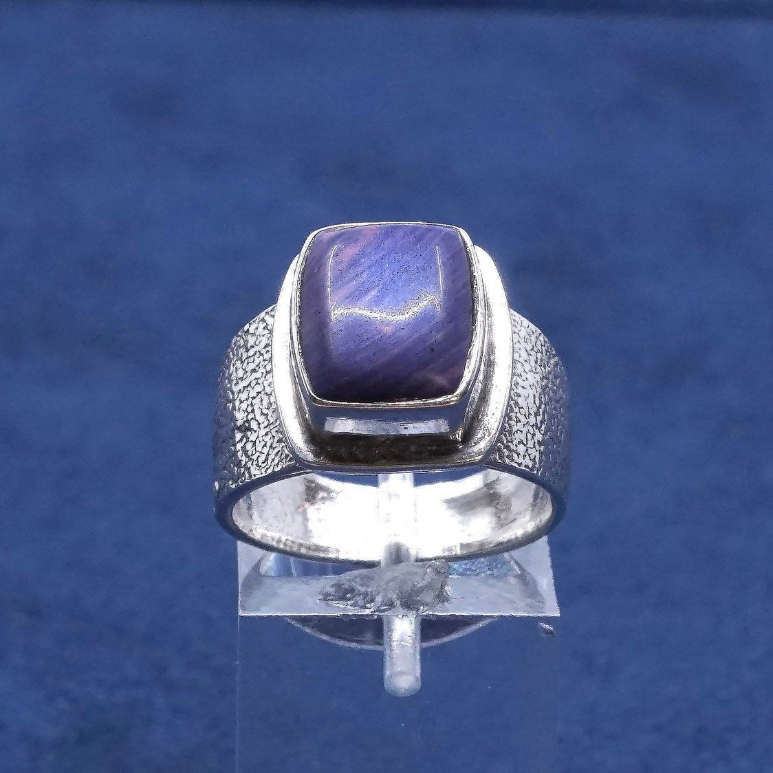 sz 7, vtg OTTO Sterling silver handmade ring, 925 w/ purple agate N wave