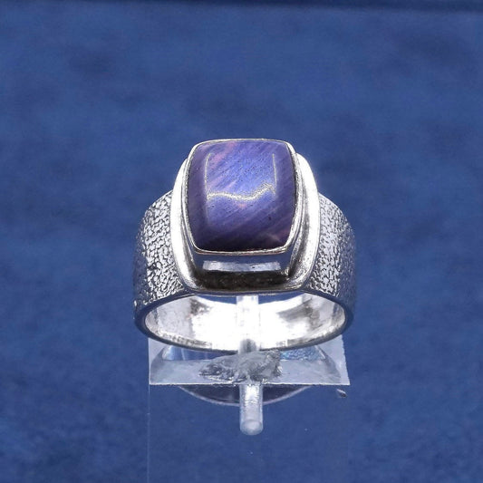 sz 7, vtg OTTO Sterling silver handmade ring, 925 w/ purple agate N wave