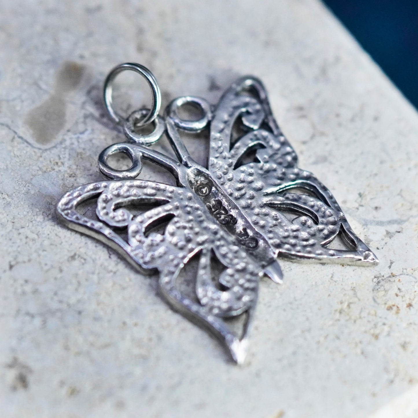 Vintage Sterling silver handmade pendant, 925 filigree butterfly charm