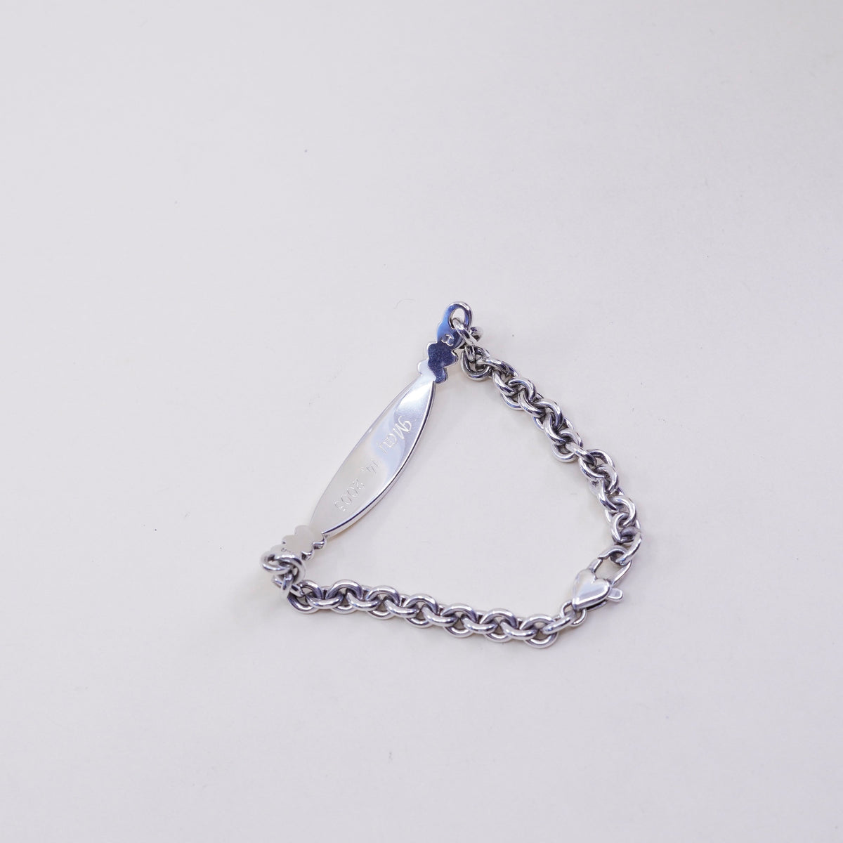 6.5”, vtg sterling silver bracelet, 925 circle chain with name “Leslie” bar tag
