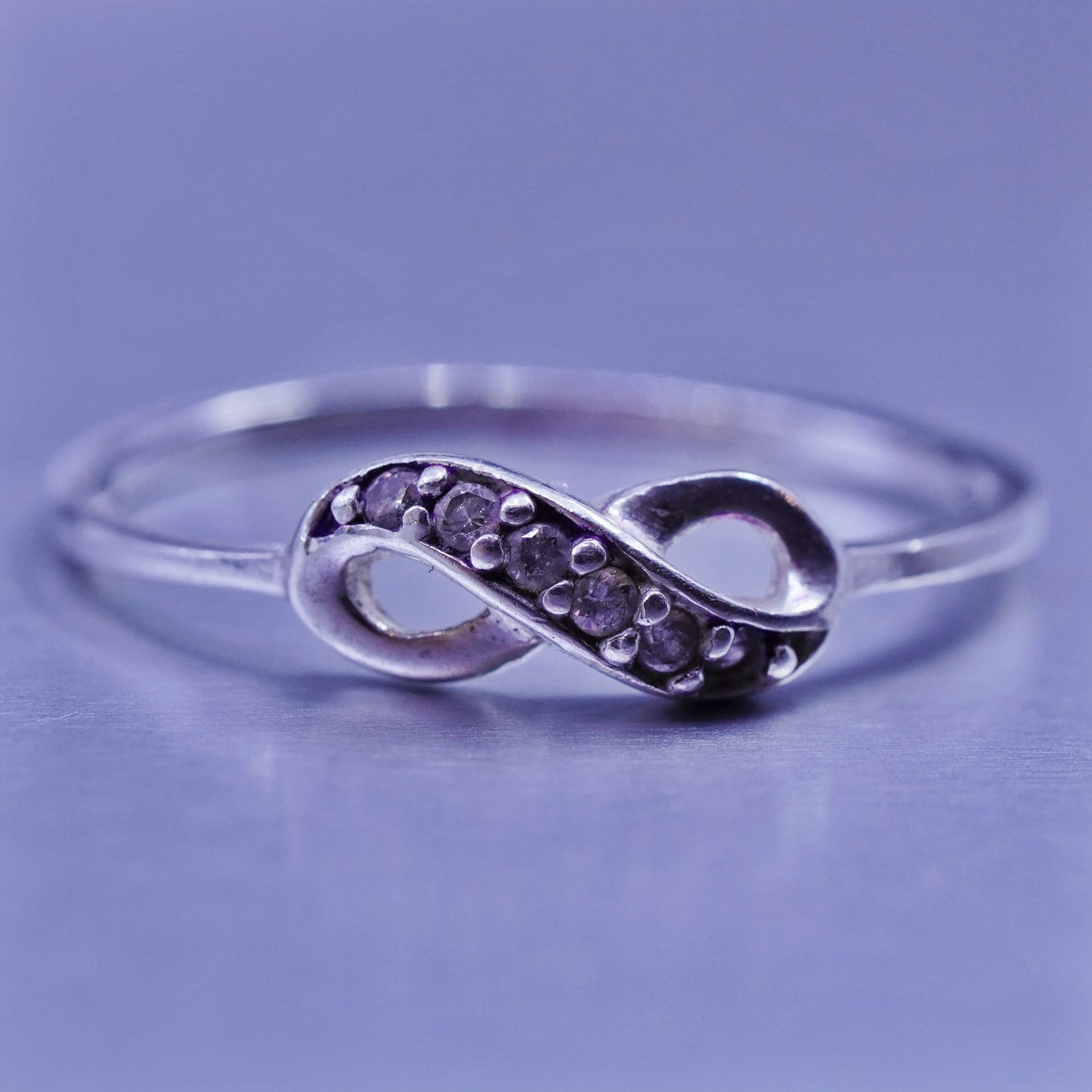 Size 9.25, Sterling 925 silver wedding ring, infinity endless loop diamond band