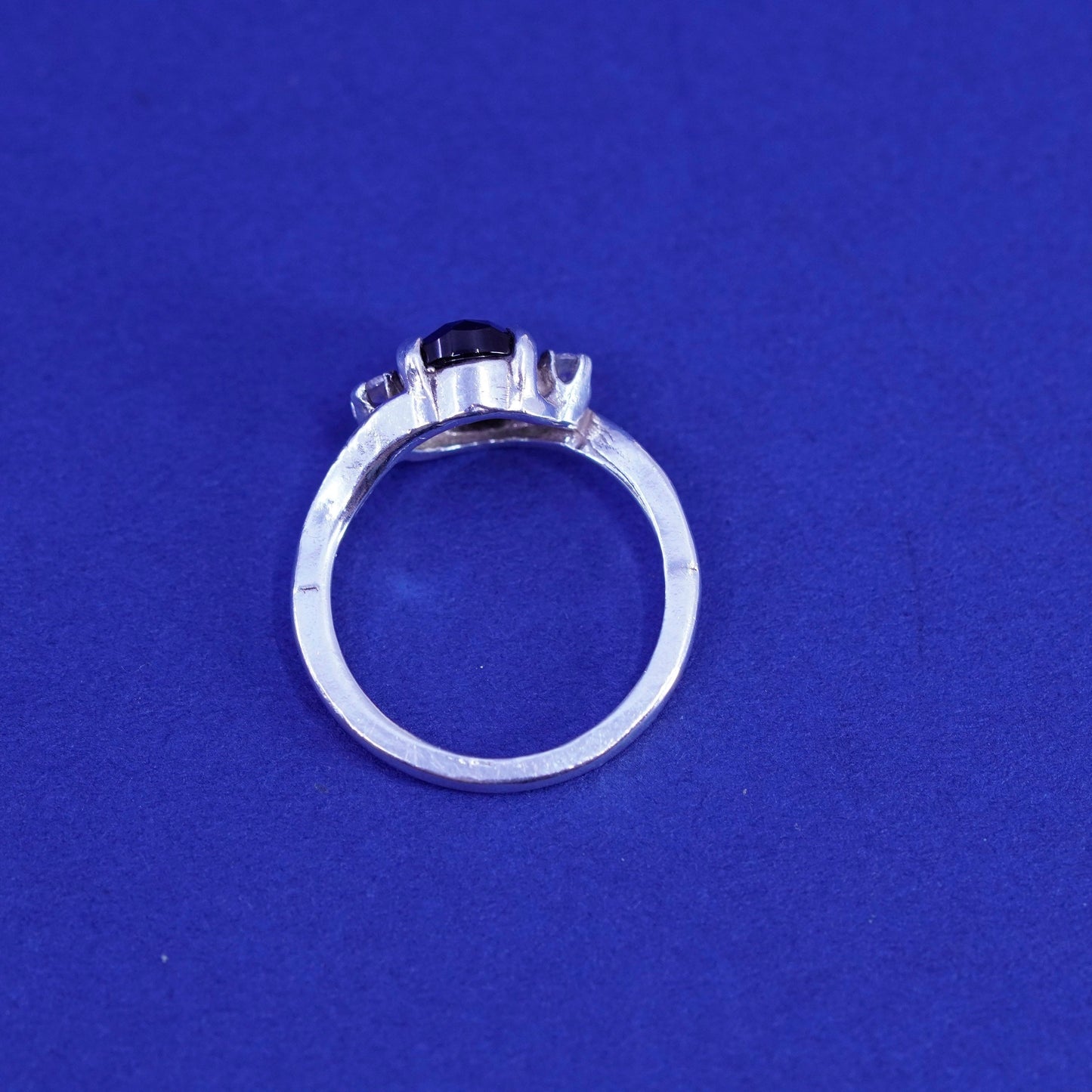 Size 4.75, vintage Sterling 925 silver handmade ring with sapphire and cz