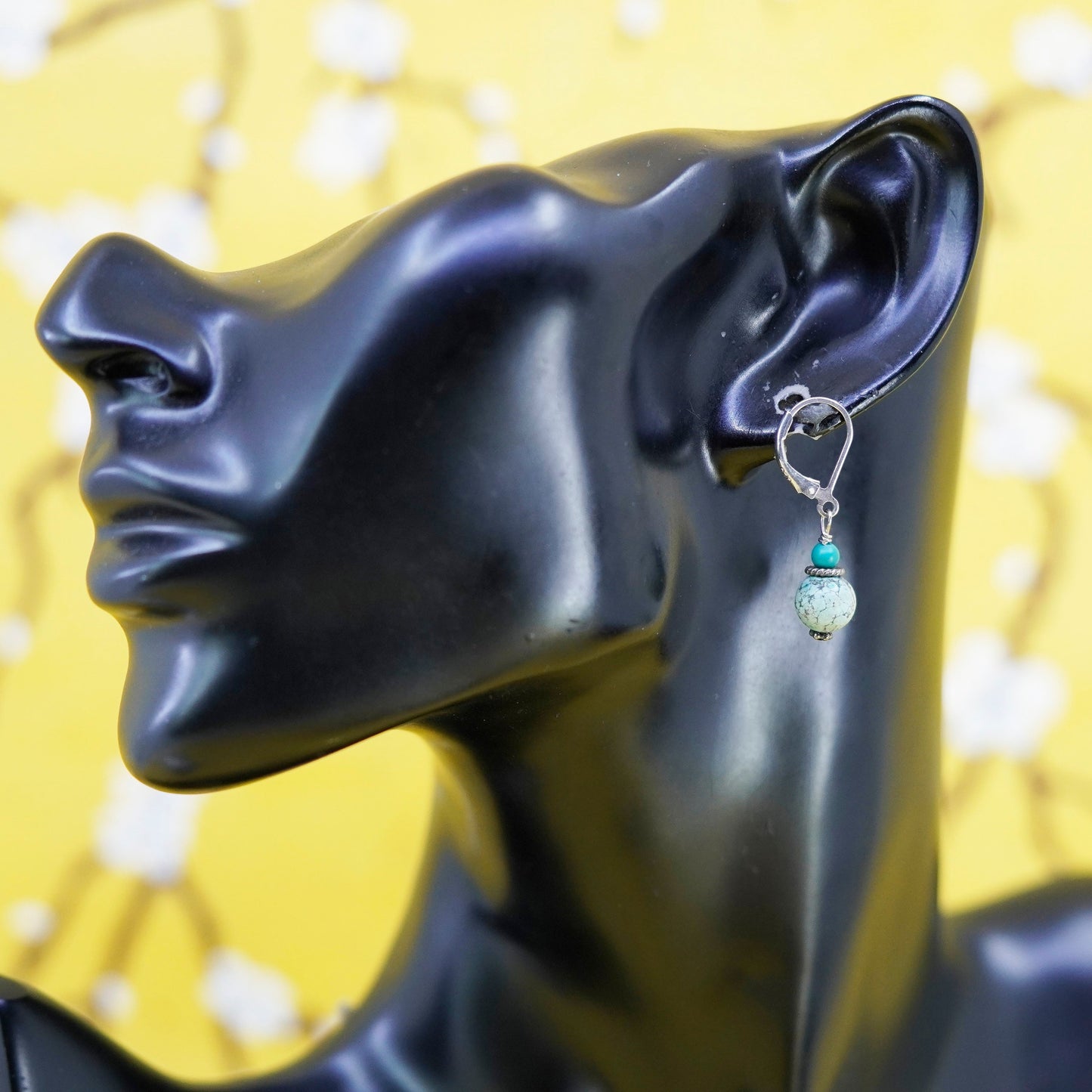 Vintage Sterling 925 silver handmade earrings with turquoise bead