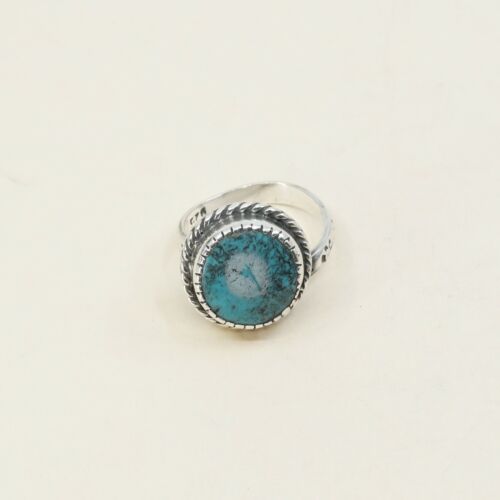Sz 9, Vintage Zuni Sterling Silver W/ Turquoise N Cable Around, Navajo, 925