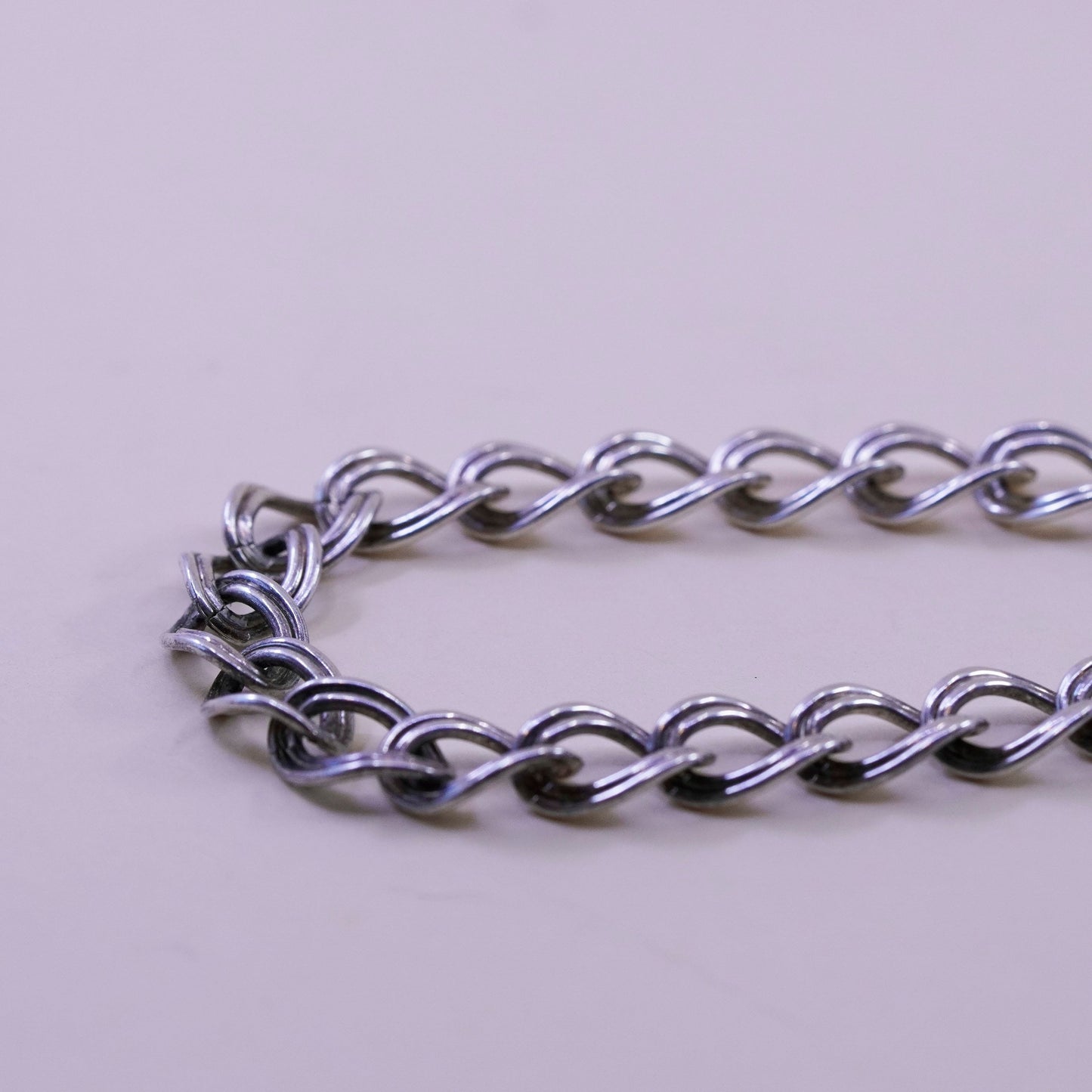 6.5”, 9mm, Vintage sterling silver double curb bracelet, 925 chain