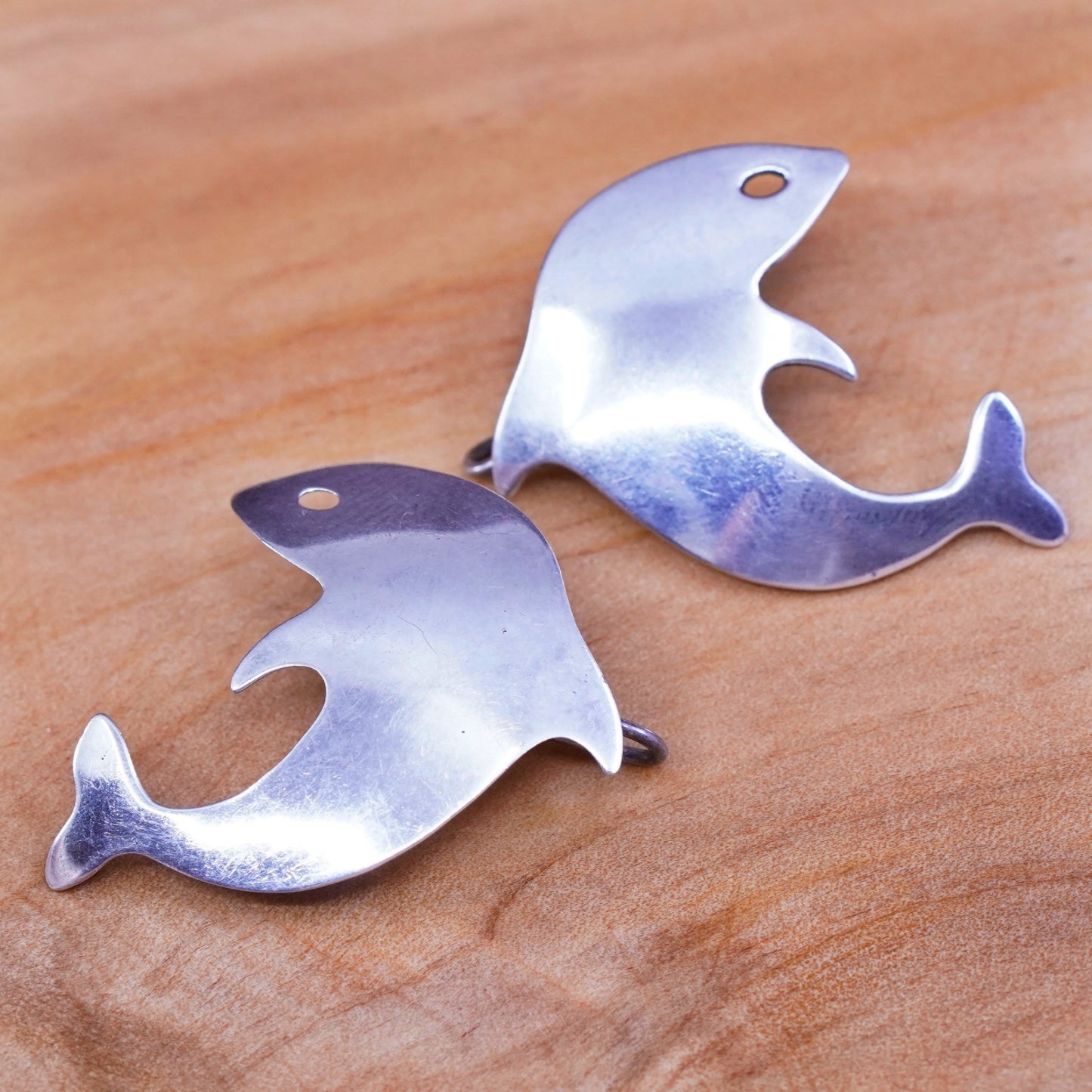 Vintage Sterling silver handmade earrings, 925 dolphin dangles