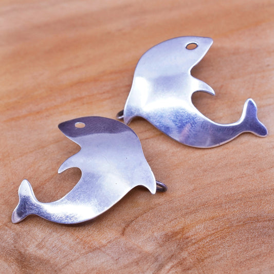 Vintage Sterling silver handmade earrings, 925 dolphin dangles