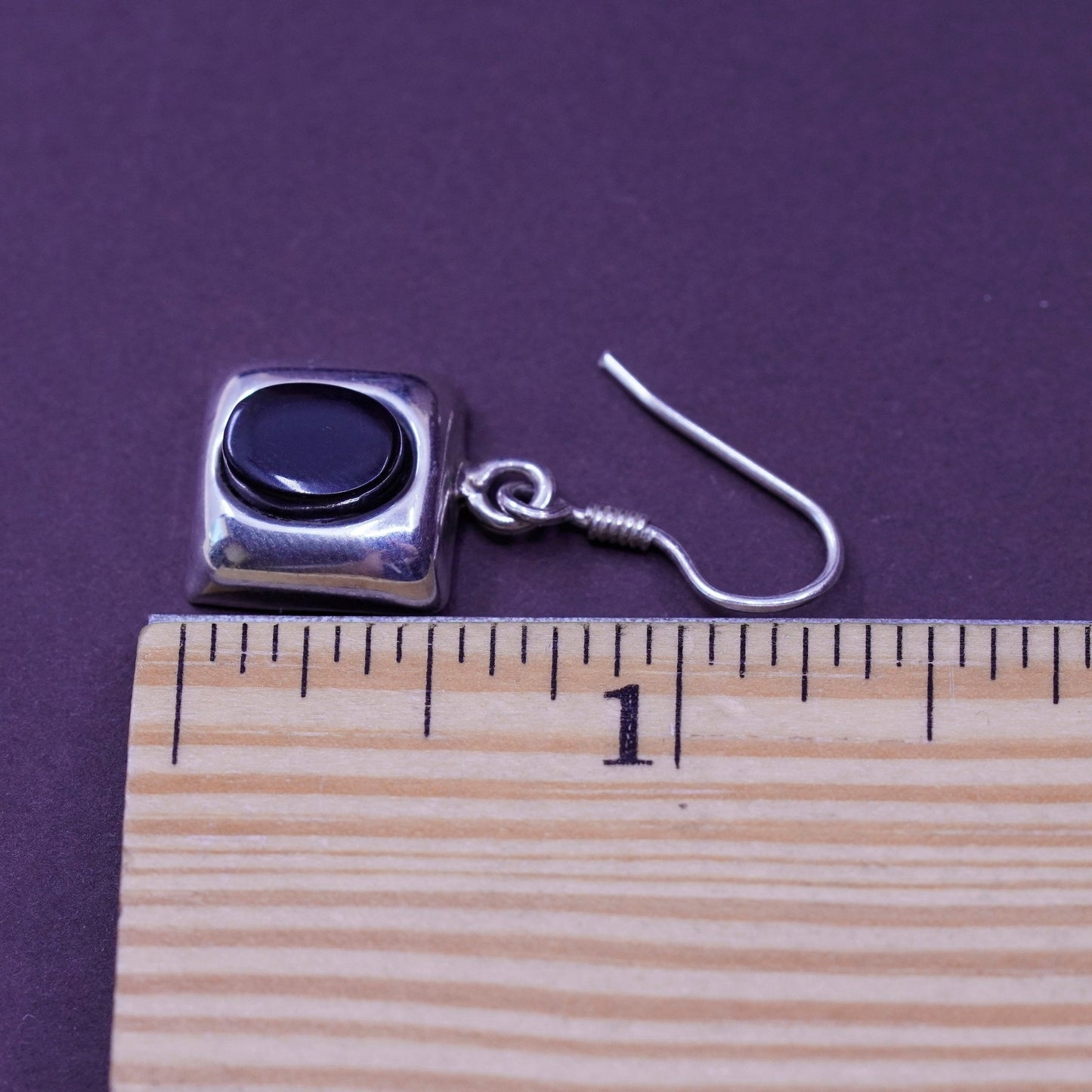 Vintage Sterling 925 silver handmade earrings with oval obsidian inlay