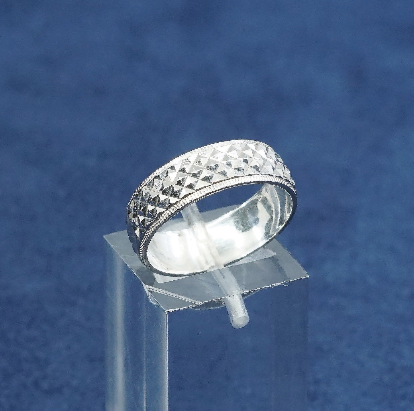 sz 7, vtg Sterling silver handmade ring, 925 band w/ diamond texture