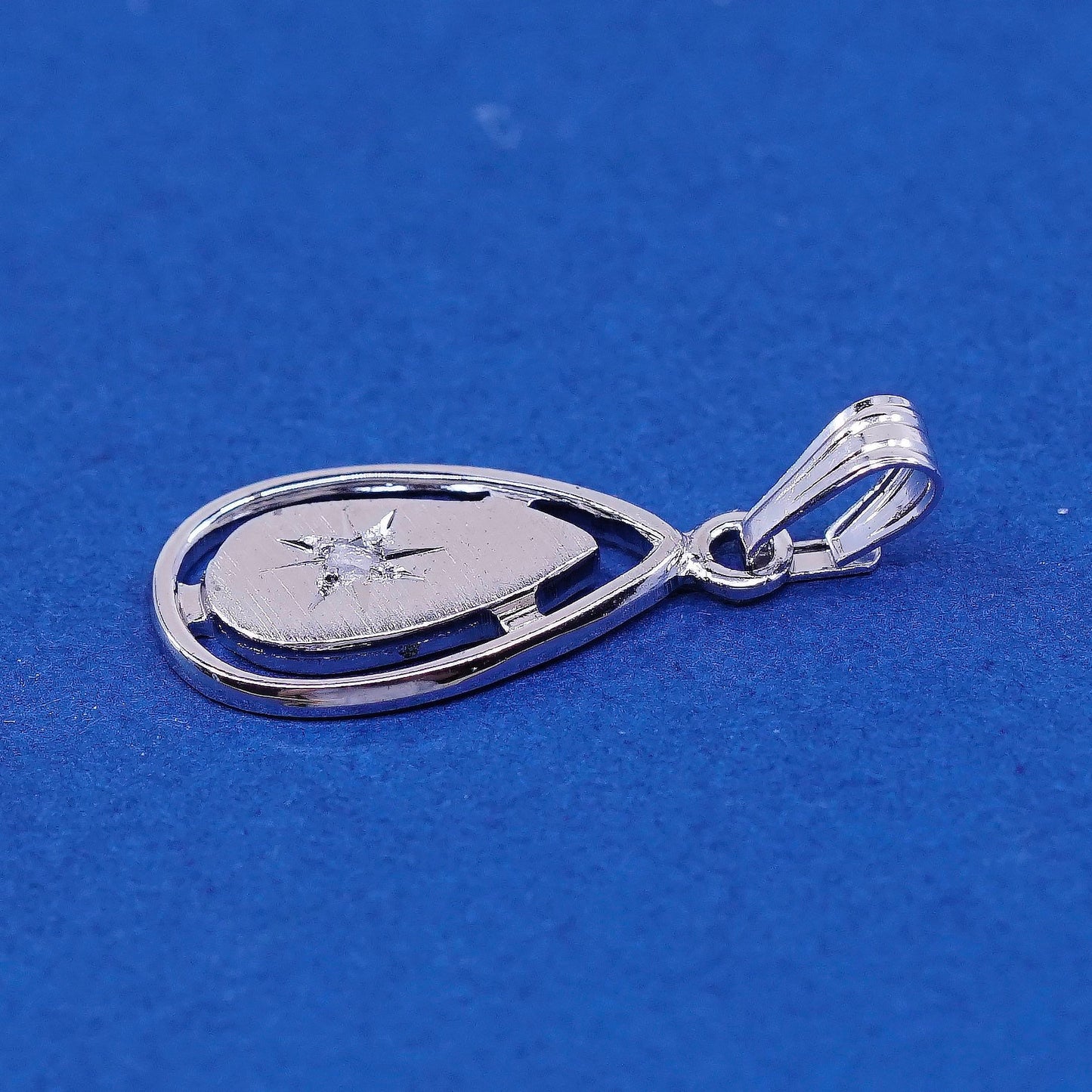 vtg Sterling silver Handmade pendant, 925 teardrop N genuine diamond