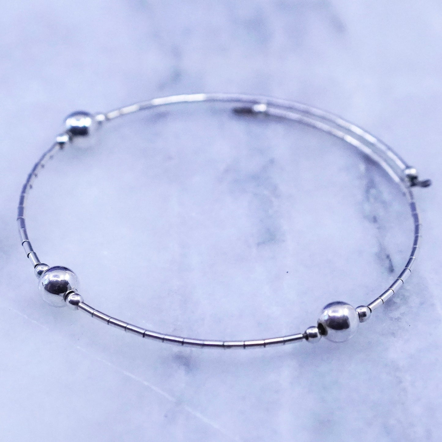 Size adjustable, vintage sterling silver handmade bracelet, 925 beaded bangle