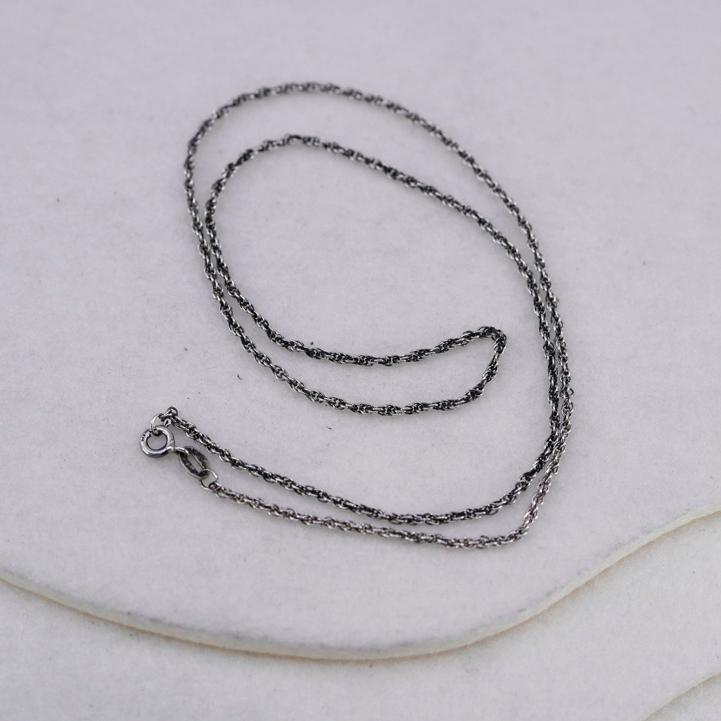20” 1mm, vintage Italy Sterling 925 silver Singapore rope chain necklace