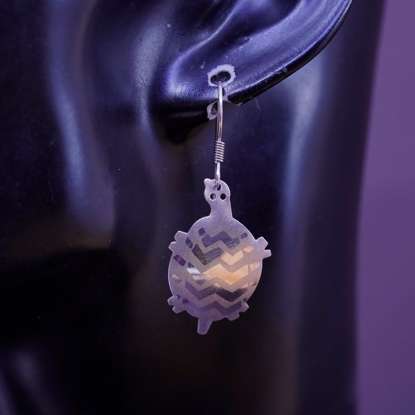 Vintage Sterling silver handmade earrings, 925 turtle drops