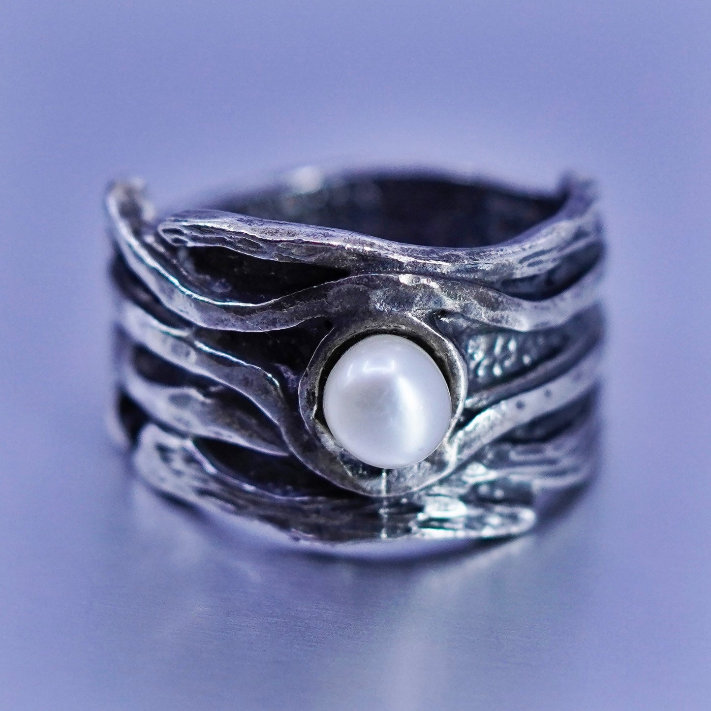 Size 7, vintage Sterling 925 silver handmade ring with pearl