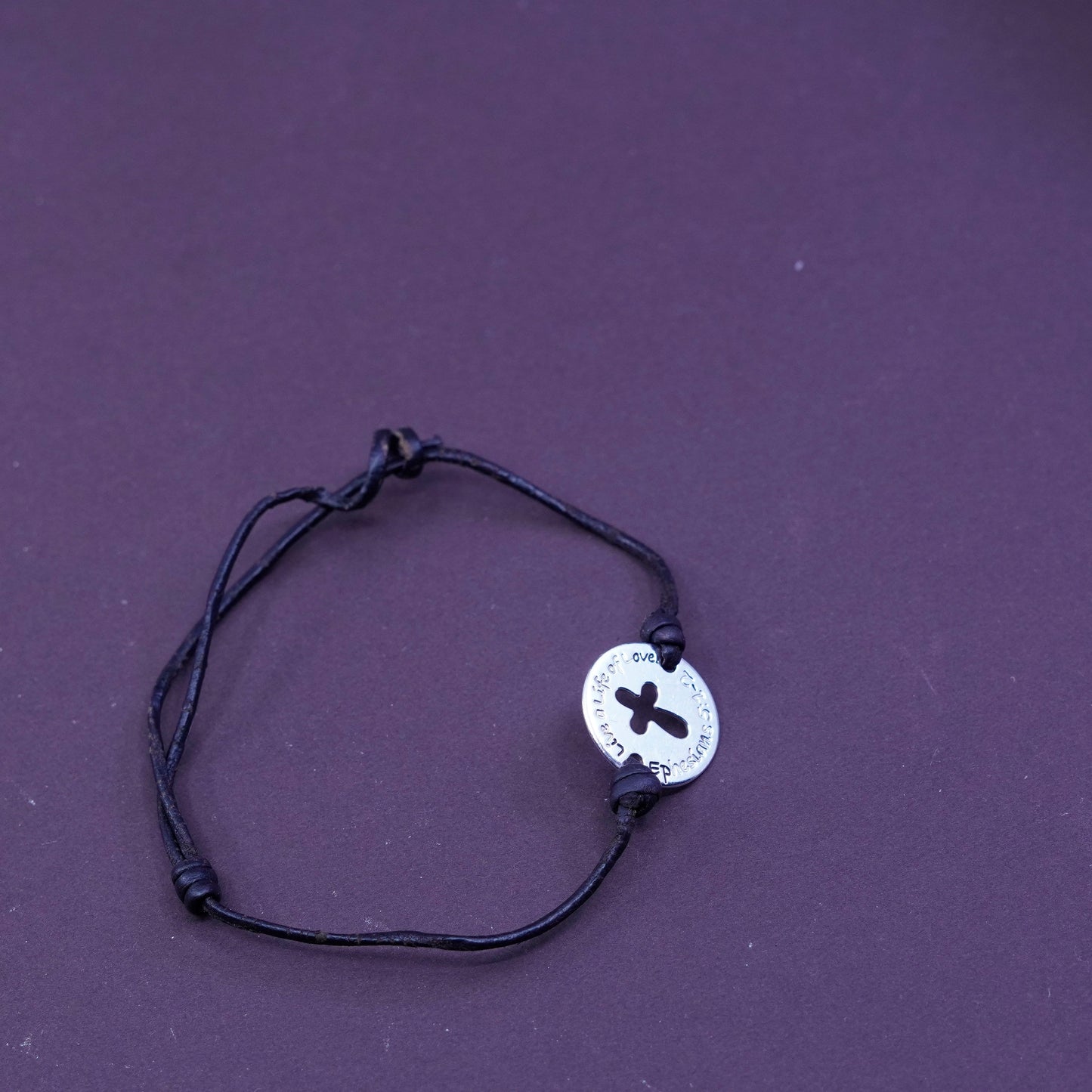 8.75”, Sterling 925 silver with leather bracelet tag live a life of love