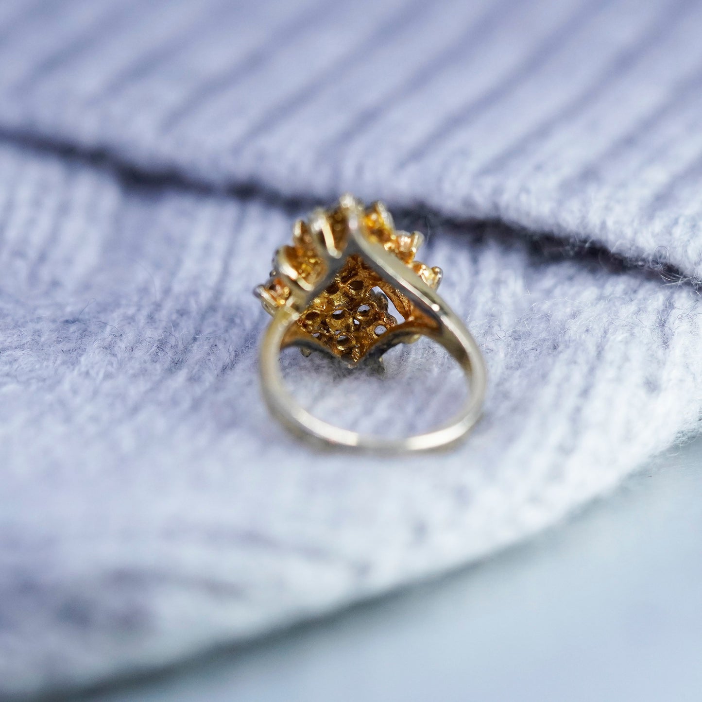 Size 8, vintage vermeil gold filled Sterling 925 silver ring with cluster cz