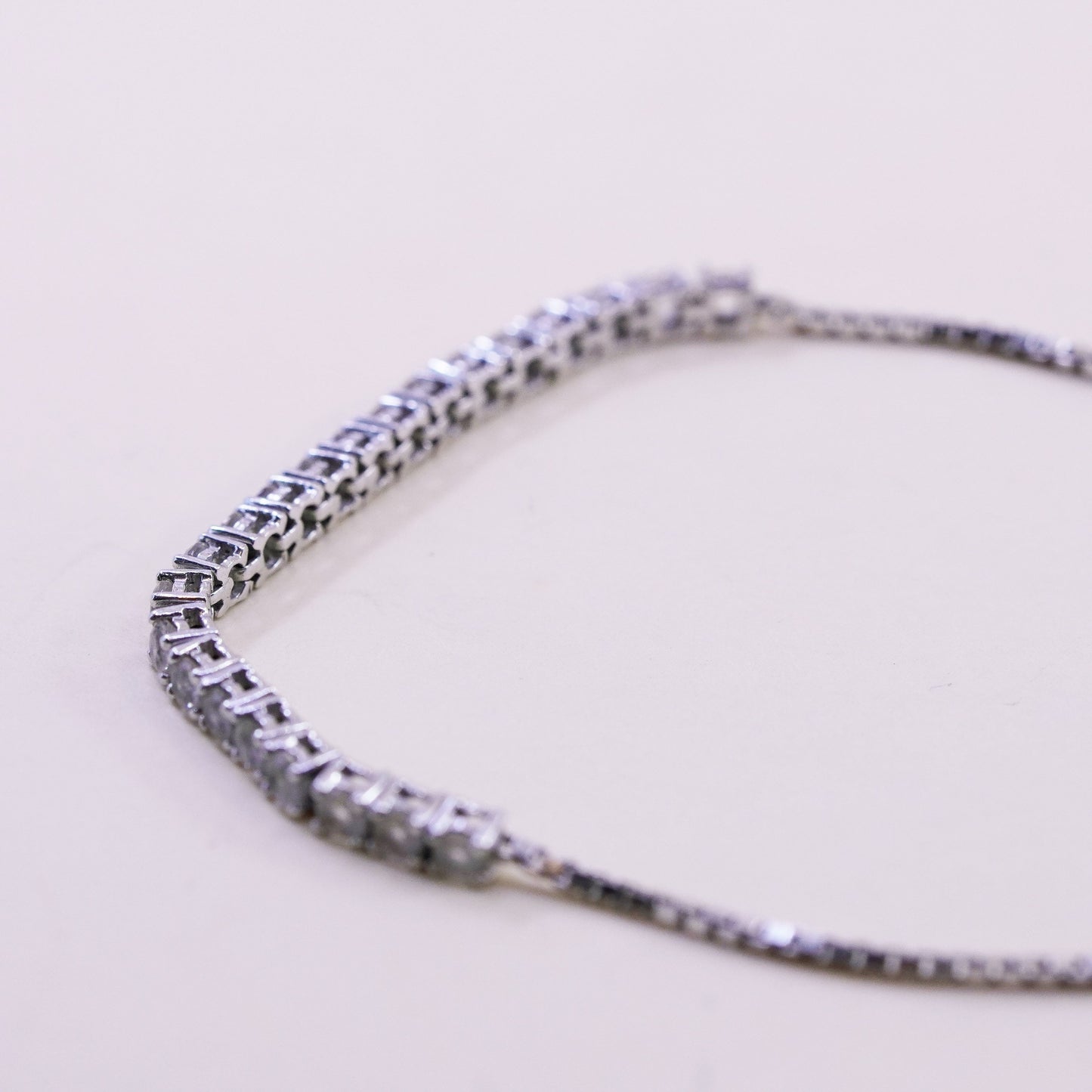 Size adjustable, Vintage sterling silver bracelet, 925 box chain white citrine