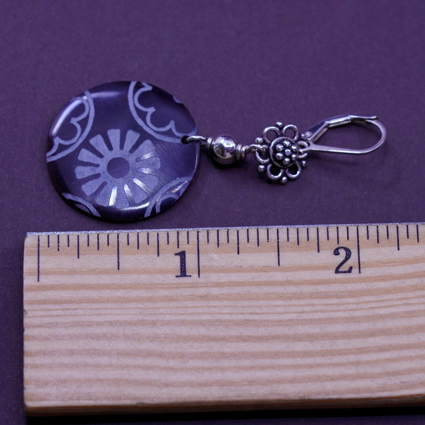 Vintage Sterling 925 silver Handmade earrings with carnelian disc and beads
