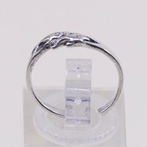 Size 3.75, Vtg Sterling Silver handmade open end Ring. 925 Dolphin Pinky Band