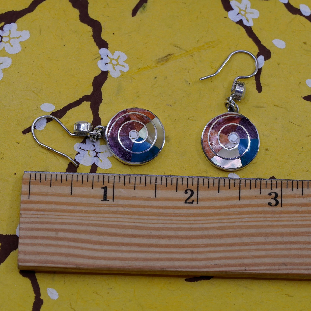 Sterling 950 silver earrings, Peruvian Inca silver turquoise, mother of pearl