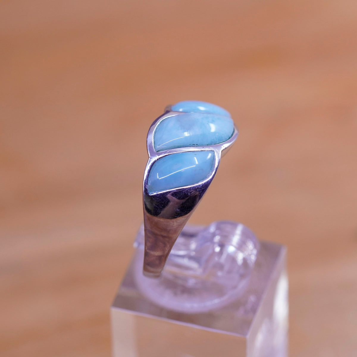 Size 10.25, vintage Sterling 925 silver modern ring with Larimar