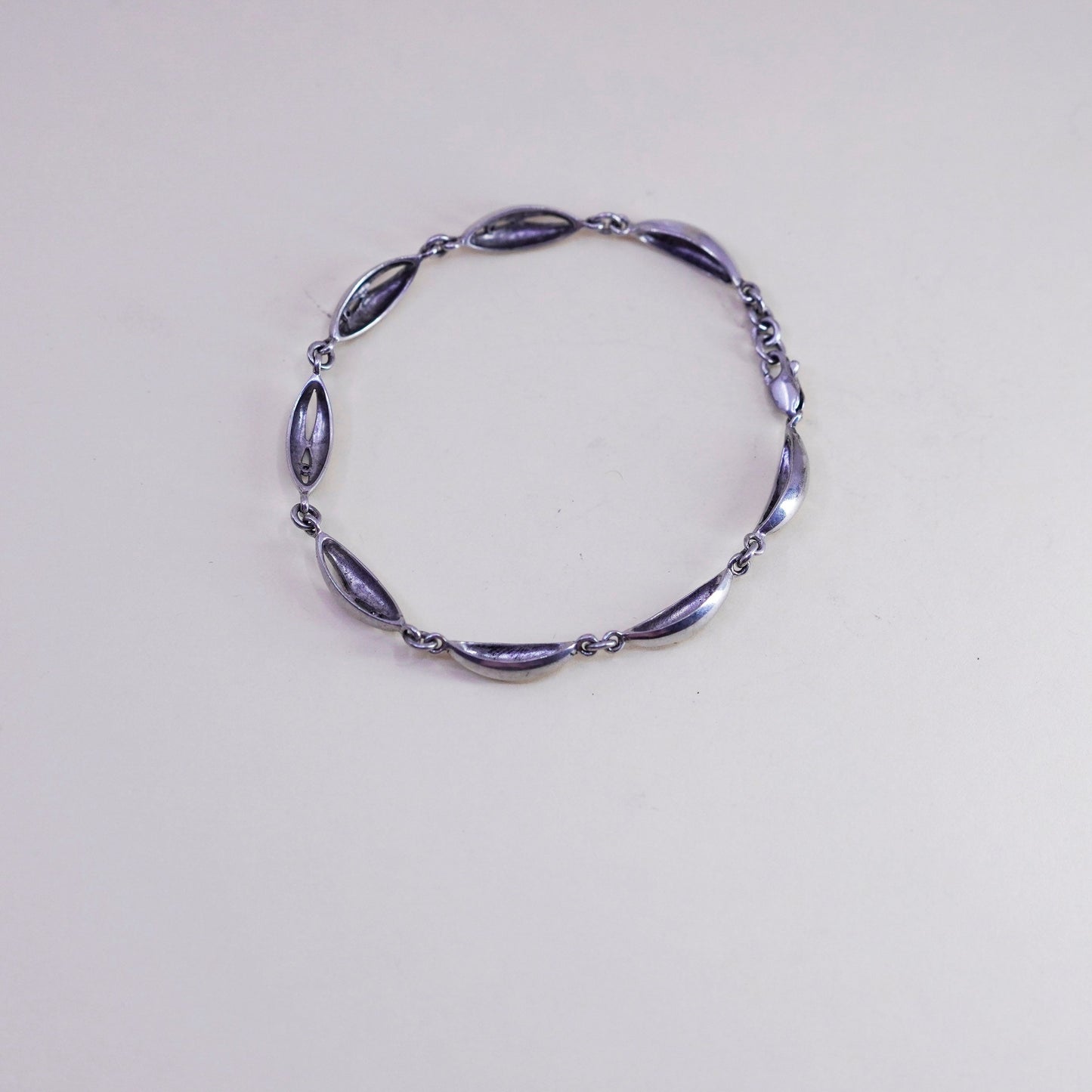 7.25”, Vintage sterling silver tennis bracelet, 925 Marquise chain diamond