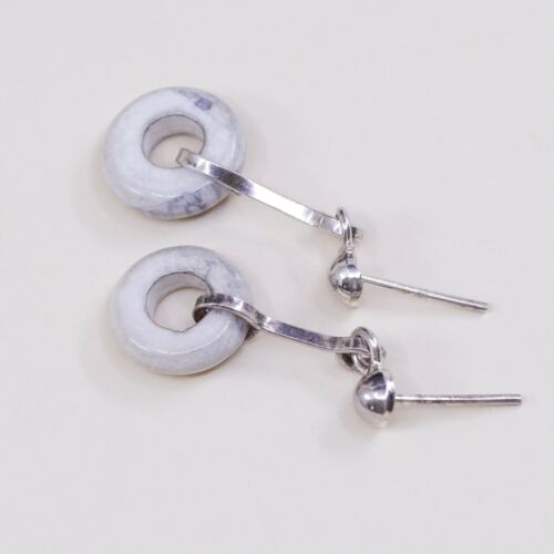 Vintage Handmade Sterling Silver Earrings, 925 silver W/ Howlite Circle Dangle