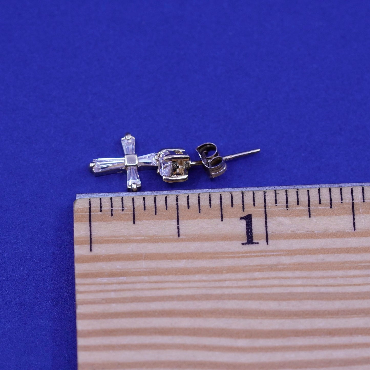 Vintage vermeil gold over Sterling silver handmade earrings, 925 cross with cz