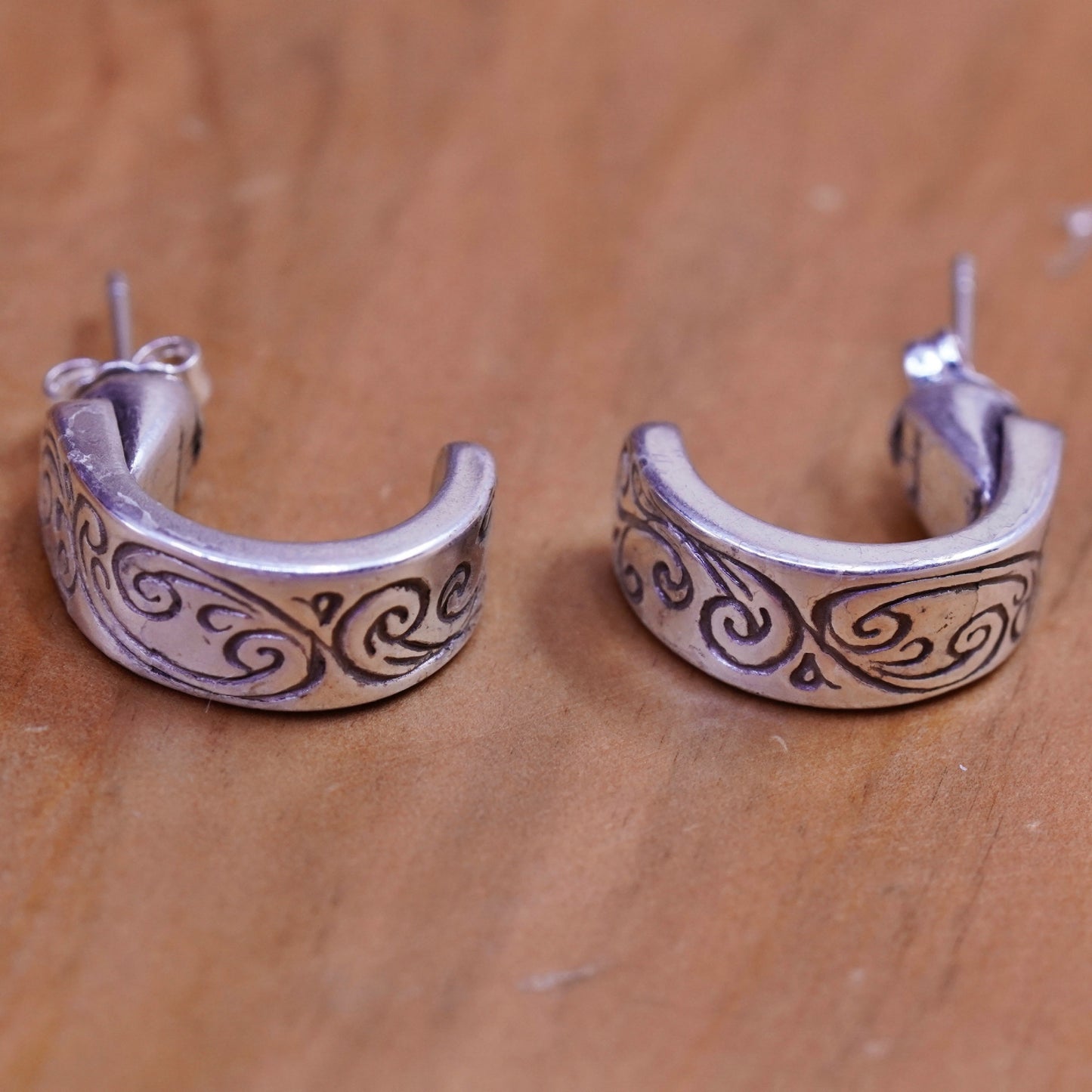 Vintage Sterling silver handmade earrings, 925 huggie, hoops studs
